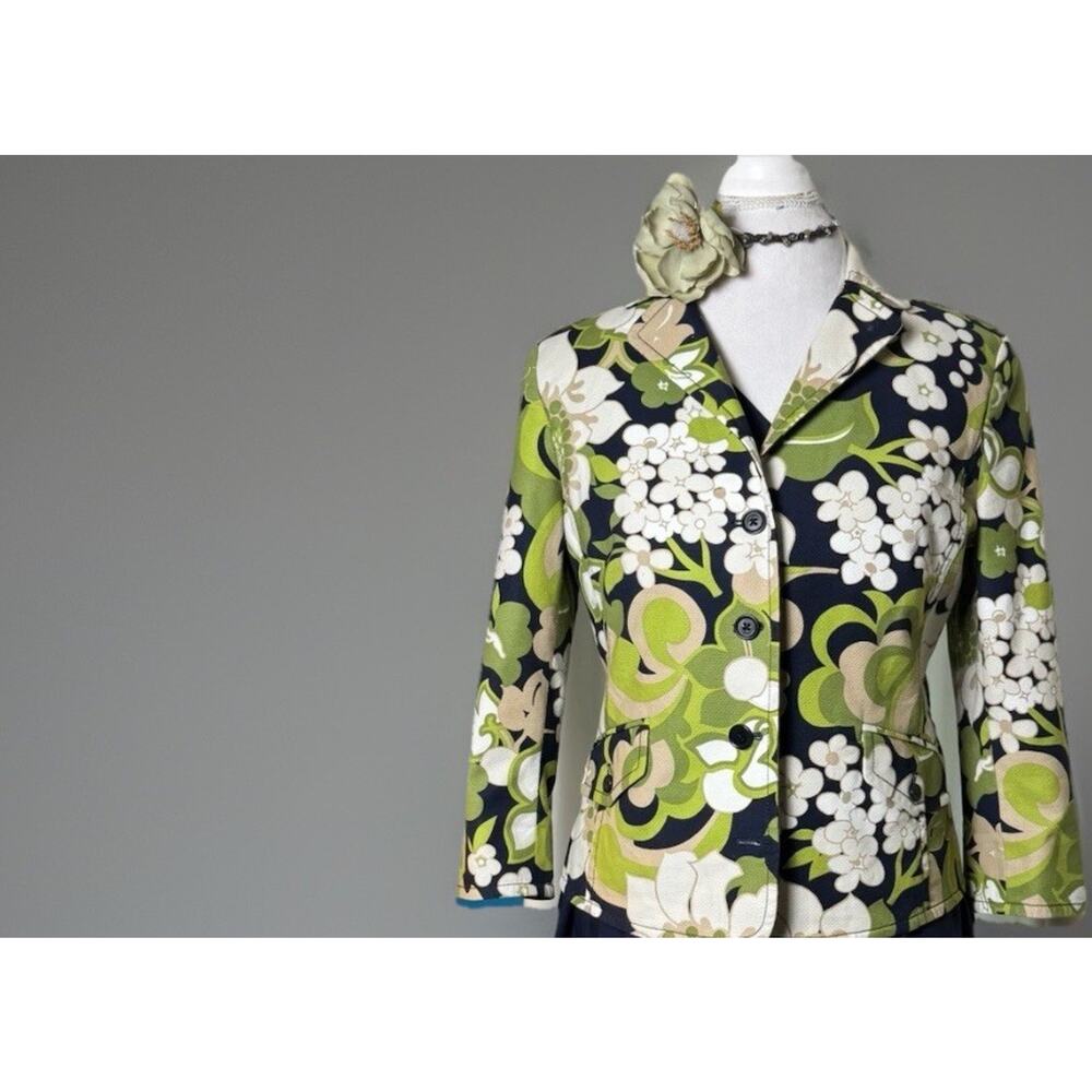 J. Crew Vintage 3/4 Sleeve Retro Green Floral Blazer Academia Preppy *fits S”